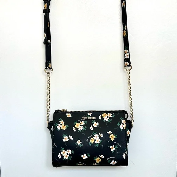 Steve Madden Blexi Structured Crossbody Bag in Black Floral Pattern - Picture 3 of 15